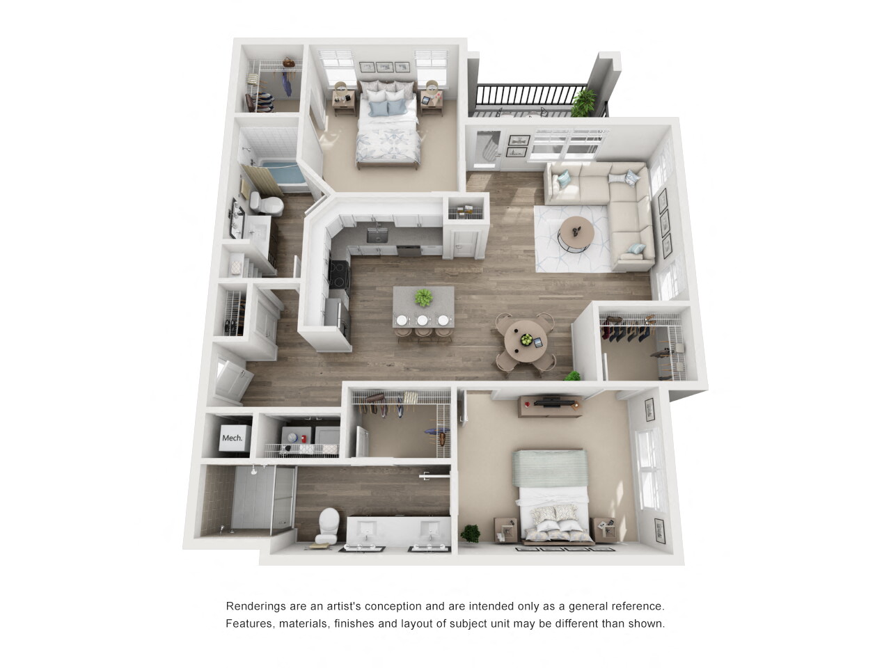 Floor plan for 2 beds, 2 baths, 1320 sqft